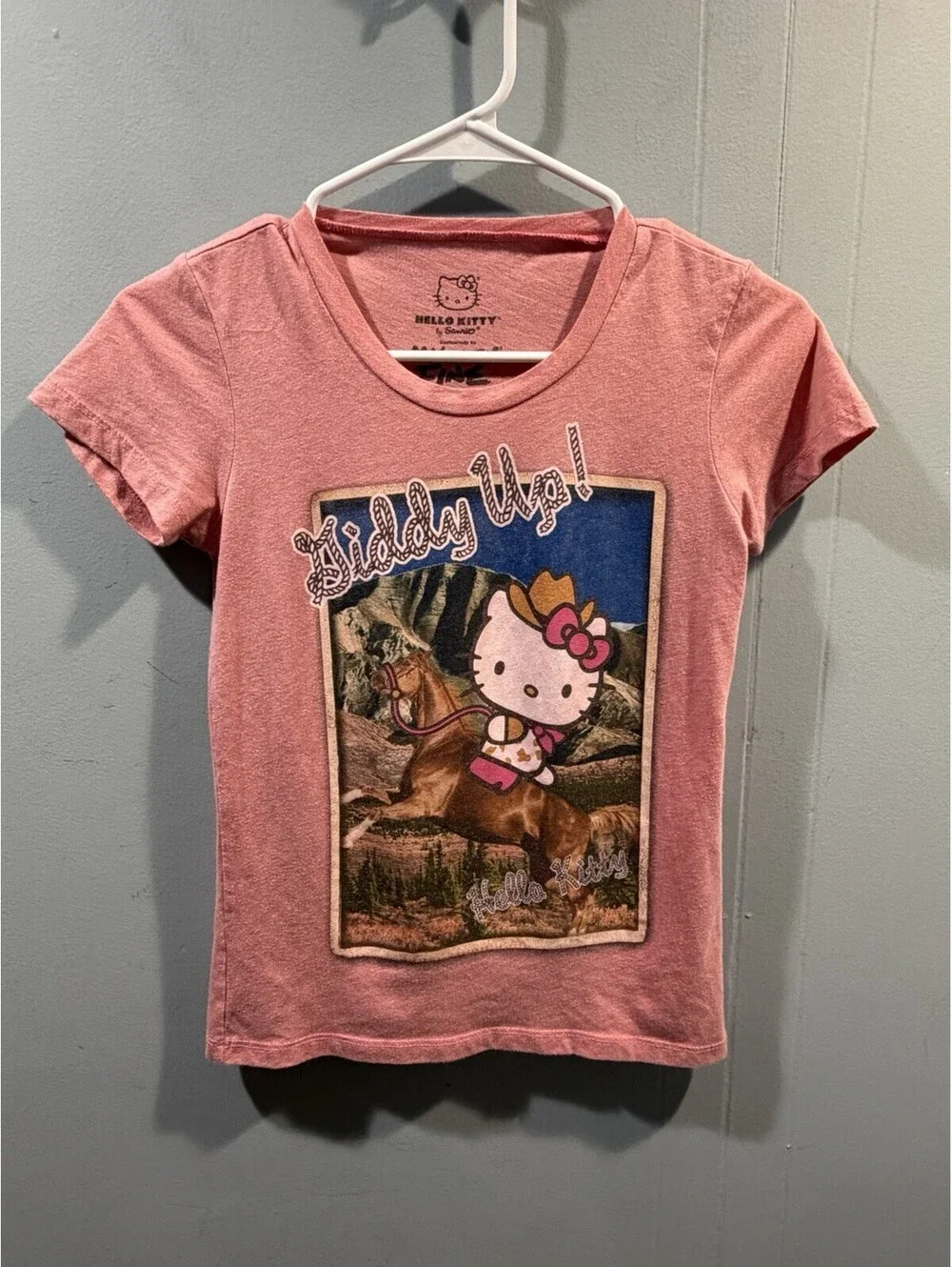 Girls Hello Kitty T Shirt Size Small Pink Kitty On A Horse Graphic